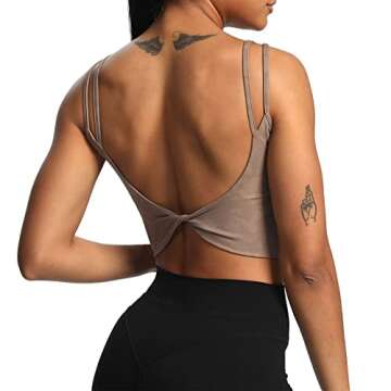 Aoxjox Women's Workout Sports Bras Fitness Padded Backless Yoga Crop Tank Top Twist Back Cami (Cloud...