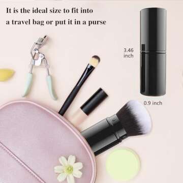 Falliny Retractable Kabuki Makeup Brush, Travel Face Blush Brush, Portable Powder Foundation Sunscreen Brush with Cover for Blush, Bronzer, Buffing, Highlighter Flawless Powder Cosmetics
