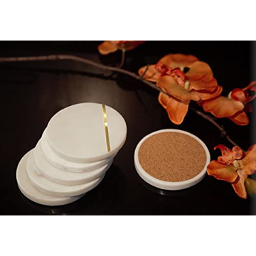 Elegant Set of 6 White Marble Coasters for Home Decor