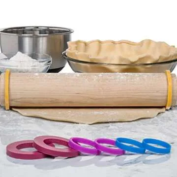 GreenOlive Rolling Pin Guide Ring Spacer Bands (8 Piece Set) Multicolored Flexible Silicone Slip On Baking Accessories Fit 1 3/4” to 2” Wide Dough Rollers