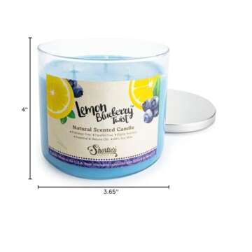 Lemon Blueberry Twist Highly Scented Natural 3 Wick Candle, Essential Fragrance Oils, 100% Soy, Phthalate & Paraben Free, Clean Burning, 14.5 Oz.