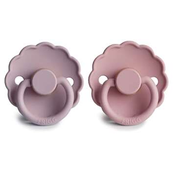 FRIGG Daisy Natural Rubber Baby Pacifier | Made in Denmark | BPA-Free (Baby Pink/Soft Lilac, 0-6 Mon...
