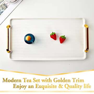 DUJUST Serving Tray - Modern Nordic Style with Golden Handles, Perfect for Tea, Coffee, and Parties