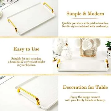 DUJUST Modern Nordic Serving Tray with Golden Handles