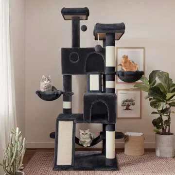 SHA CERLIN 65in Larger Cat Tree Tower Condo for Indoor Kitties/Multi-Level Furniture Activity Center...