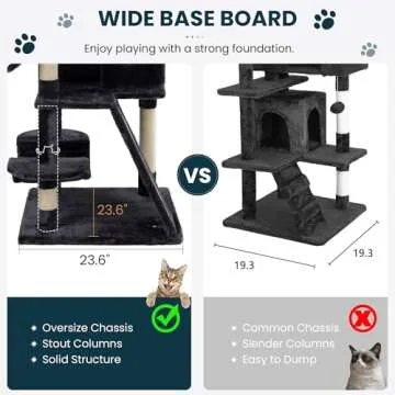 SHA CERLIN 65in Larger Cat Tree Tower Condo for Indoor Kitties/Multi-Level Furniture Activity Center with Wide Base/Cozy Plush Cat Perches/Baskets/Sisal Scratching Posts and Hammock/Dark Grey