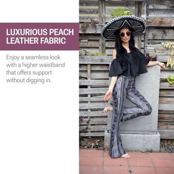 SATINA Womens High Waisted Flare Wide Leg Leggings, Printed and Solid, Reg and Plus, 04 Leafy Black, XX-Large