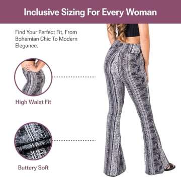 SATINA Womens High Waisted Flare Wide Leg Leggings, Printed and Solid, Reg and Plus, 04 Leafy Black, XX-Large