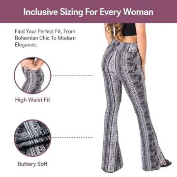 SATINA Womens High Waisted Flare Wide Leg Leggings, Printed and Solid, Reg and Plus, 04 Leafy Black, XX-Large