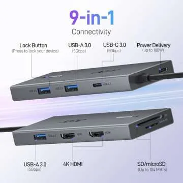 Acer USB C Docking Station Dual HDMI Monitor, Laptop Multiport Adapter with 4K HDMI, USB A&C 3.0 Por...