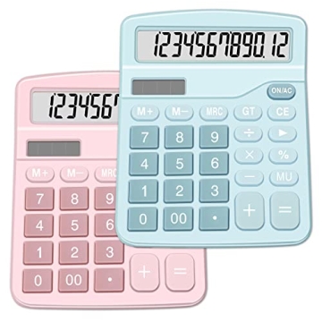 Calculators, Splaks 2 Pack Standard Functional Desktop Calculators Sola and AA Battery Dual Power El...