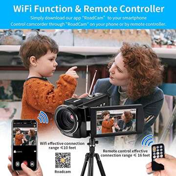 ORDRO 5K Video Camera Camcorder with 95° Wide Angle, WDR Mode, EIS Stabilizer, AE20 Video Camera Recorder IR Night Vision Vlogging Camera for YouTube with IR Night Light, Holder, Remote, 2 Batteries