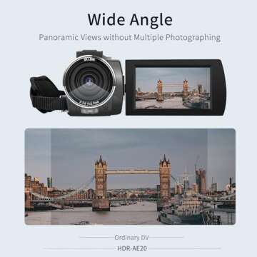 ORDRO 5K Video Camera Camcorder with 95° Wide Angle, WDR Mode, EIS Stabilizer, AE20 Video Camera Recorder IR Night Vision Vlogging Camera for YouTube with IR Night Light, Holder, Remote, 2 Batteries