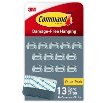 Command Round Cord Clips | Damage Free Hanging for Cables, 13 Clear Clips & 16 Strips