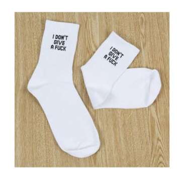 Comidox 2 Pairs Fashion Men Women Casual Sport Socks White Socks with Words FUCK OFF&I DON'T GIVE A ...