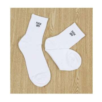 Comidox 2 Pairs Fashion Men Women Casual Sport Socks White Socks with Words FUCK OFF&I DON'T GIVE A FUCK,Funny Fuck Off Mens Socks