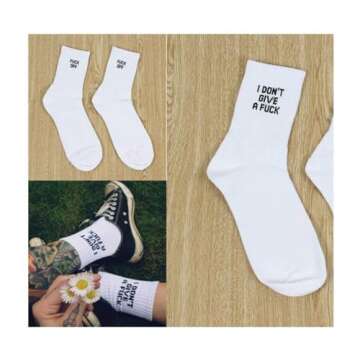 Comidox 2 Pairs Fashion Men Women Casual Sport Socks White Socks with Words FUCK OFF&I DON'T GIVE A FUCK,Funny Fuck Off Mens Socks