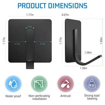 Platybelodon Stick on Hooks Self Adhesive Hooks 8 Packs Heavy Duty Wall Hook Shower Towel Hooks for Bathrooms Sticky Hooks for Hanging Stainless Steel Waterproof Black Shower Hooks