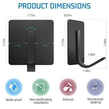 Platybelodon Stick on Hooks Self Adhesive Hooks 8 Packs Heavy Duty Wall Hook Shower Towel Hooks for Bathrooms Sticky Hooks for Hanging Stainless Steel Waterproof Black Shower Hooks