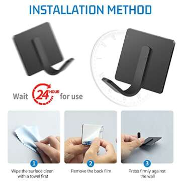 Platybelodon Stick on Hooks Self Adhesive Hooks 8 Packs Heavy Duty Wall Hook Shower Towel Hooks for Bathrooms Sticky Hooks for Hanging Stainless Steel Waterproof Black Shower Hooks