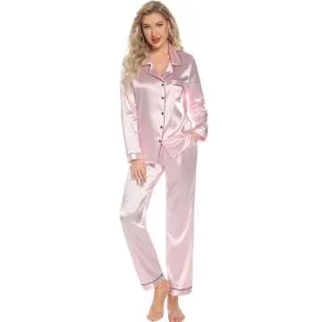 Leikar Women's Silk Satin Pajama Set Long Sleeve Comfort
