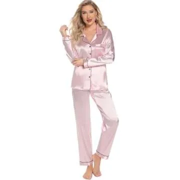 Leikar Women's Silk Satin Pajama Set Long Sleeve Comfort
