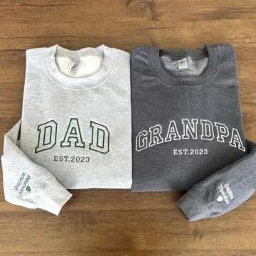 GODMERCH Personalized Embroidered Dad Est Hoodie with Kid Names on Sleeve, Dad Sweatshirt Hoodie for Men, Gifts for Dad Daddy Husband Grandpa Fathers Day Christmas