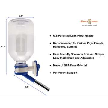 Choco Nose Patented No-Drip Water Bottle/Feeder for Guinea Pigs/Hamsters/Bunnies/Ferrets/Other Small...