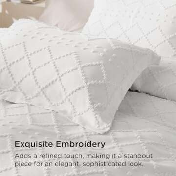 Bedsure Boho Duvet Cover King Size - Boho Bedding, Tufted King Duvet Cover for All Seasons, 3 Pieces Embroidery Shabby Chic Home Bedding,Comforter Not Included (White, 104" x 90")