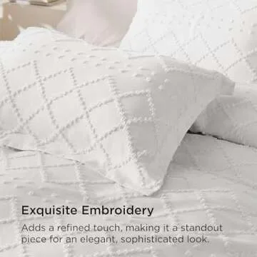 Bedsure Boho Duvet Cover King Size - Boho Bedding, Tufted King Duvet Cover for All Seasons, 3 Pieces Embroidery Shabby Chic Home Bedding,Comforter Not Included (White, 104" x 90")