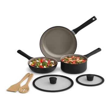 bella 7 Piece Cookware Set with EverGood™ Ceramic Nonstick Coating​, Dishwasher Safe Oven Safe, ...