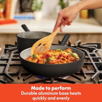 bella 7 Piece Cookware Set with EverGood™ Ceramic Nonstick Coating​, Dishwasher Safe Oven Safe, All Stovetops Compatible, Glass Lids with Silicone Rims, Cool Touch Handles, Black