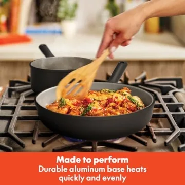 bella 7 Piece Cookware Set with EverGood™ Ceramic Nonstick Coating​, Dishwasher Safe Oven Safe, All Stovetops Compatible, Glass Lids with Silicone Rims, Cool Touch Handles, Black