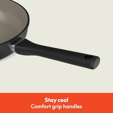 bella 7 Piece Cookware Set with EverGood™ Ceramic Nonstick Coating​, Dishwasher Safe Oven Safe, All Stovetops Compatible, Glass Lids with Silicone Rims, Cool Touch Handles, Black