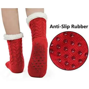 BenSorts Warm Slipper Socks for Women Plush Fuzzy Socks With Grips Grippers Non Slip Sleep House Socks Soft Thick Mothers Holiday Gift Red