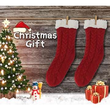 BenSorts Warm Slipper Socks for Women Plush Fuzzy Socks With Grips Grippers Non Slip Sleep House Socks Soft Thick Mothers Holiday Gift Red