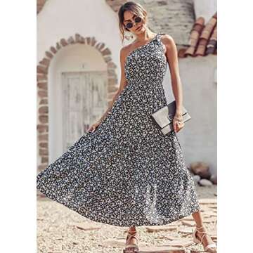PRETTYGARDEN Women's Floral Maxi Dress 2024 Knot One Shoulder Sleeveless Ruffle Hem Flowy Boho Dress...