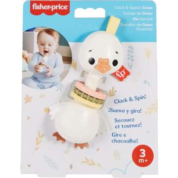 Fisher-Price Newborn Toy Clack & Quack Goose, Animal Themed Baby Rattle for Developmental Play Infants Ages 3+ Months