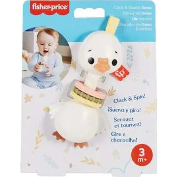 Fisher-Price Newborn Toy Clack & Quack Goose, Animal Themed Baby Rattle for Developmental Play Infants Ages 3+ Months