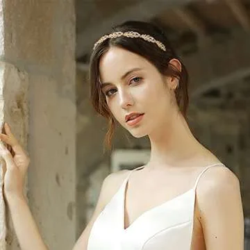Oriamour Flower Design Rhinestone Crystal Wedding Headband - Gold Elegance