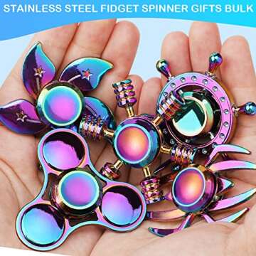 Cool Fidget Spinners Toy Metal for Kids Adults, Steel Finger Hand Spinner Desk Toys Gifts Goodie Bag Fillers, Stress Desk Toys Stocking Stuffer Party Favors Supplies Boys Girls 5 Pack