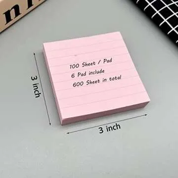 Pop Up Sticky Notes Lined 3x3 inch , Easy to Post Sticky Notes with Lines, 600 Sheet, Pink Purple Blue Yellow Green Orange Color, Office Accessories