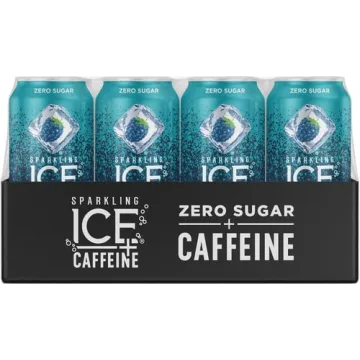 Sparkling Ice Caffeine Blue Raspberry Sparkling Water with Caffeine, Zero Sugar, with Antioxidants and Vitamins,16 fl oz Cans (Pack Of 12)