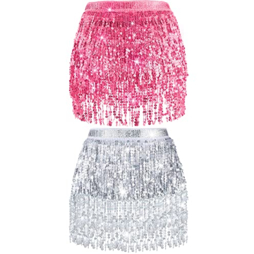 Syhood 2 Pcs Sequin Tassel Skirt - Adjustable Dance & Performance Skirts