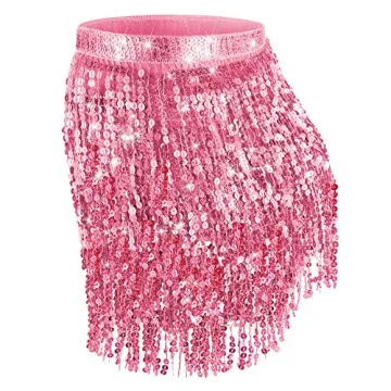 Syhood 2 Pcs Sequin Tassel Skirt for Dance and Parties