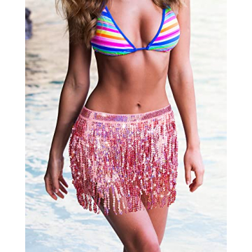 Syhood 2 Pcs Sequin Tassel Skirt for Dance and Parties