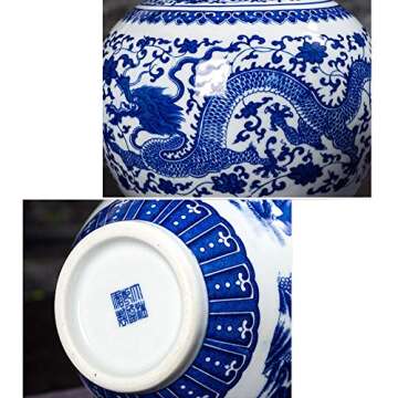 fanquare Jingdezhen Blue and White Porcelain Flower Vase, Large Handmade Chinese Dargon Ceramic Vase...