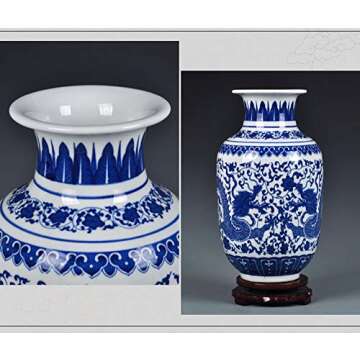 Fanquare Elegant Blue & White Porcelain Flower Vase, 11 Inches