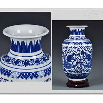 Fanquare Elegant Blue & White Porcelain Flower Vase, 11 Inches