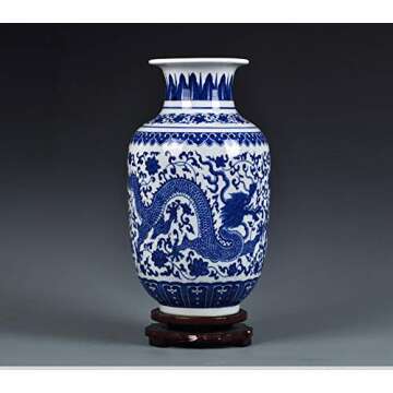 Fanquare Elegant Blue & White Porcelain Flower Vase, 11 Inches
